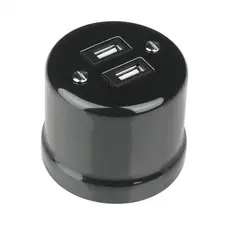 FND PÅVEGG USB LADER DOBBEL SORT PORSELEN
