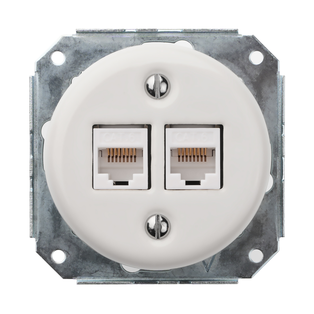 FND 2XRJ45 CAT6 DATA UTTAK HVIT PORSELEN